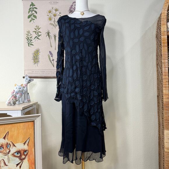 Vintage Blue Sheer Silk Textured Dress Whimsigoth Dark Fairy Romantic Party M - Picture 1 of 11